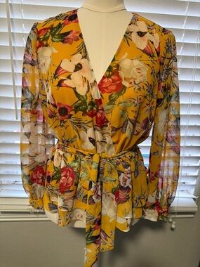 INC International Concepts Mustard Yellow Floral Blouse